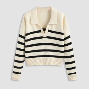 NWT Striped Collar Knit Polo Sweater